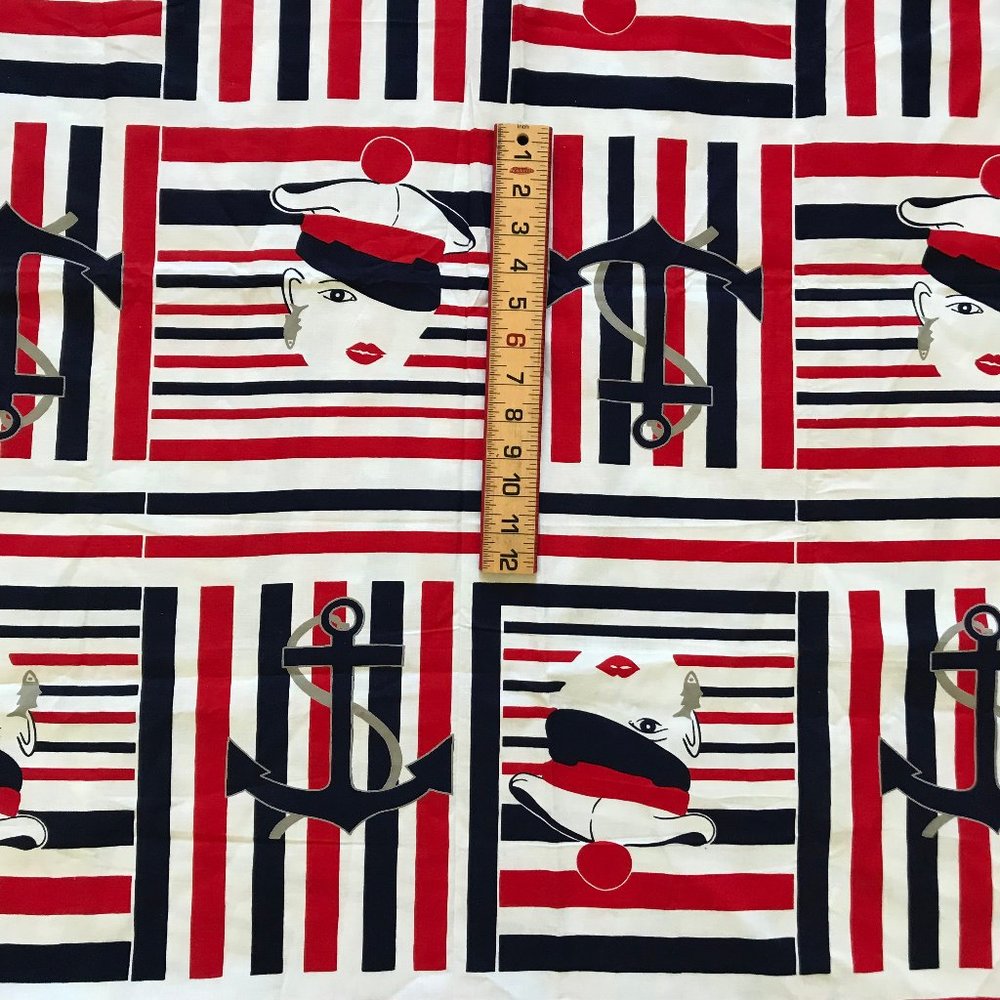 Nautical Boat Anchor Striped Cotton Fabric Yardage Sailor Woman Quilting 42x72"